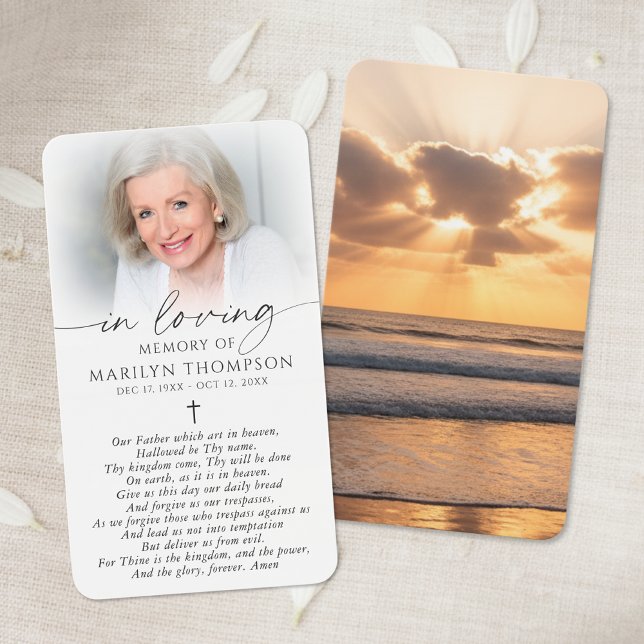 In Loving Memory Sunset Cross Funeral Prayer Card Visitkort (Skapare uppladdad)