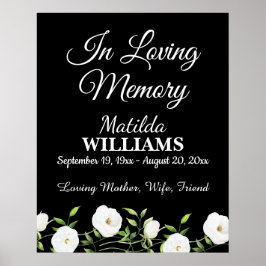 In Loving Memory White Blommigt Memorial Poster