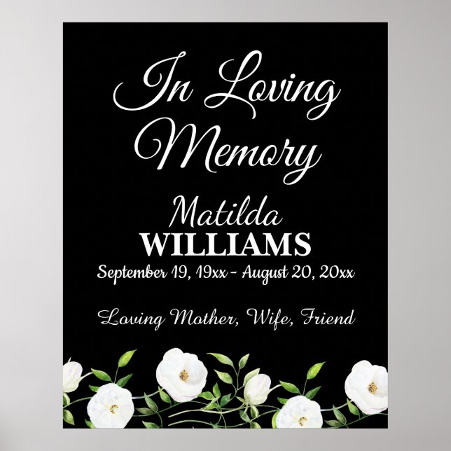 In Loving Memory White Blommigt Memorial Poster (Framsidan)