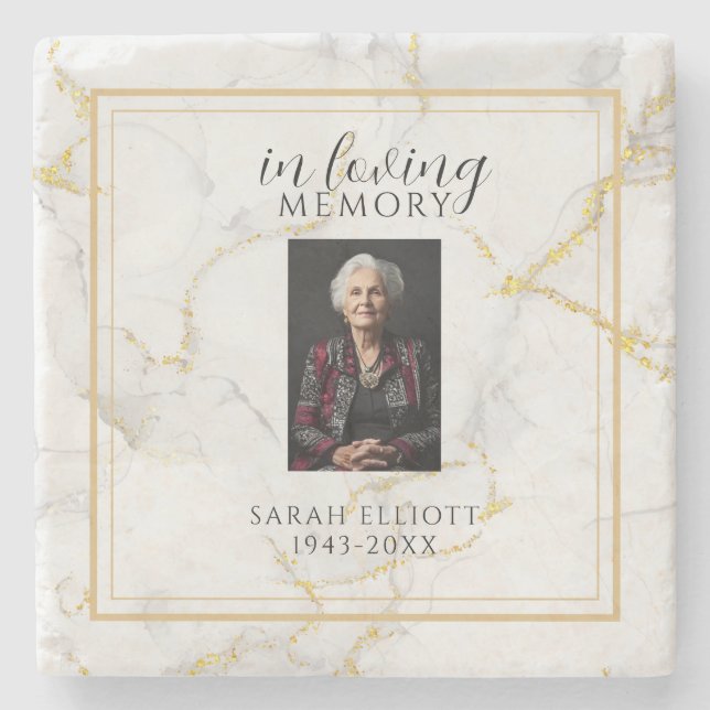 In Loving Memory  with Photo | marble gold Stenunderlägg (Framsidan)