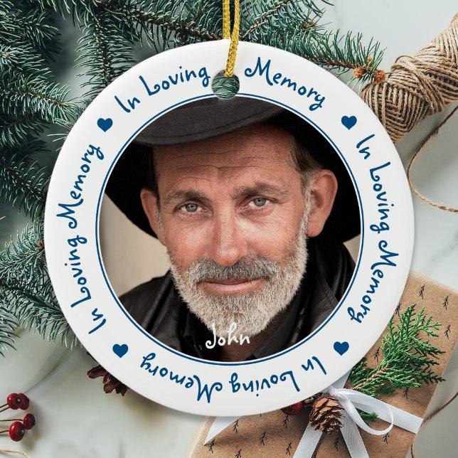 In LovMemory Blue jul Keepsaké Photo Julgransprydnad Keramik (Skapare uppladdad)