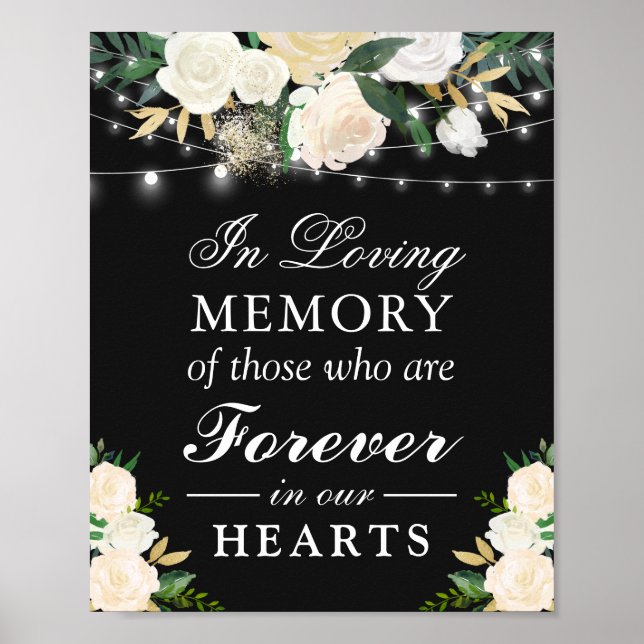 In LovMemory Ivory White Blommigt Bröllop Sign Poster (Framsidan)
