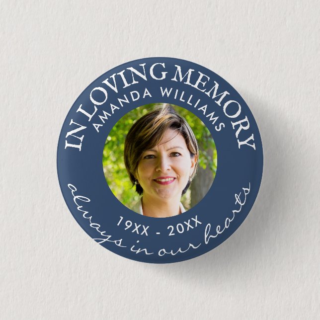 In LovMemory Modern Navy Blue Photo Memorial Knapp (Framsida)