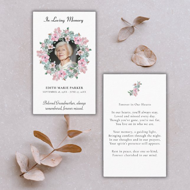 In LovMemory Photo Blommigt Memorial Prayer Card Visitkort (All text can be edited.
)