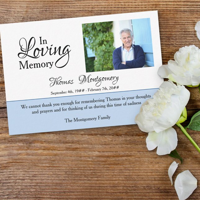 In LovMemory Photo Elegant Script Blue Funeral Tack Kort (Skapare uppladdad)