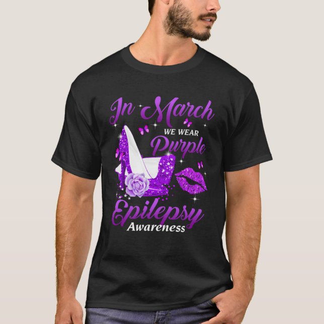 In March We Wear Purple High Heel Epilepsy awarene T Shirt (Framsida)