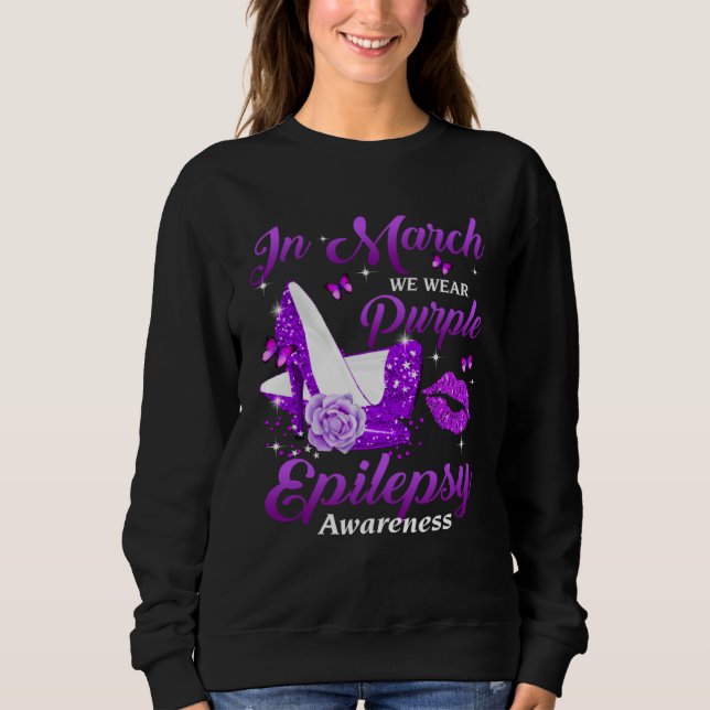 In March We Wear Purple High Heel Epilepsy awarene T Shirt (Framsida)