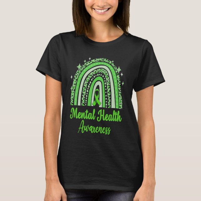 In May We Wear Green Mental Health Awareness Rainb T Shirt (Framsida)