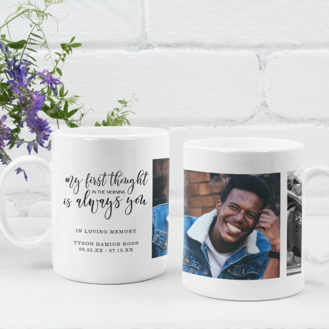 In Memoriam | Handskriven kollage med två bilder Kaffemugg (Skapare uppladdad)