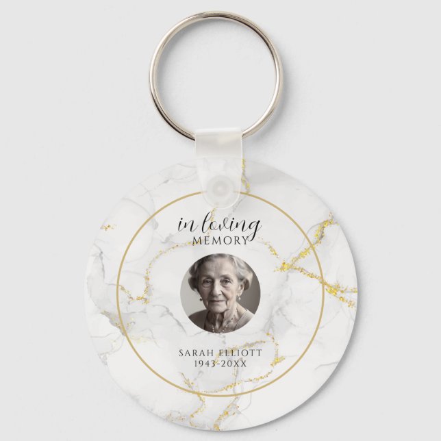 In Memoriam med foto | marmor guld  Nyckelring (Framsida)