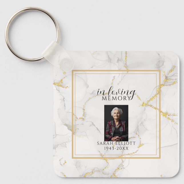 In Memoriam  med foto | marmor guld Nyckelring (Framsida)
