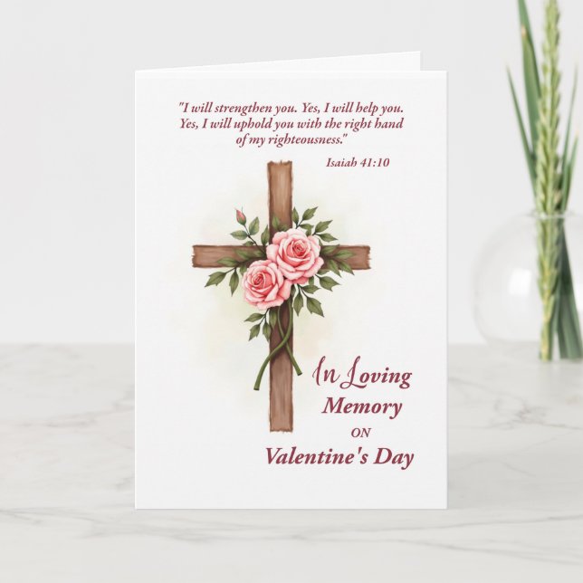 In Memory Alla hjärtans dag religiöst kors blomma Kort (Framsida)