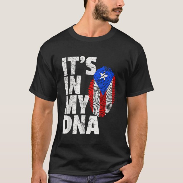 IN MY DNA Puerto Rico Rican Flagga T Shirt Manar W (Framsida)