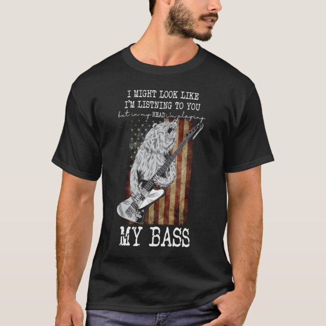 In My Head I'm Playing My Bass Funny Bassist T Shirt (Framsida)