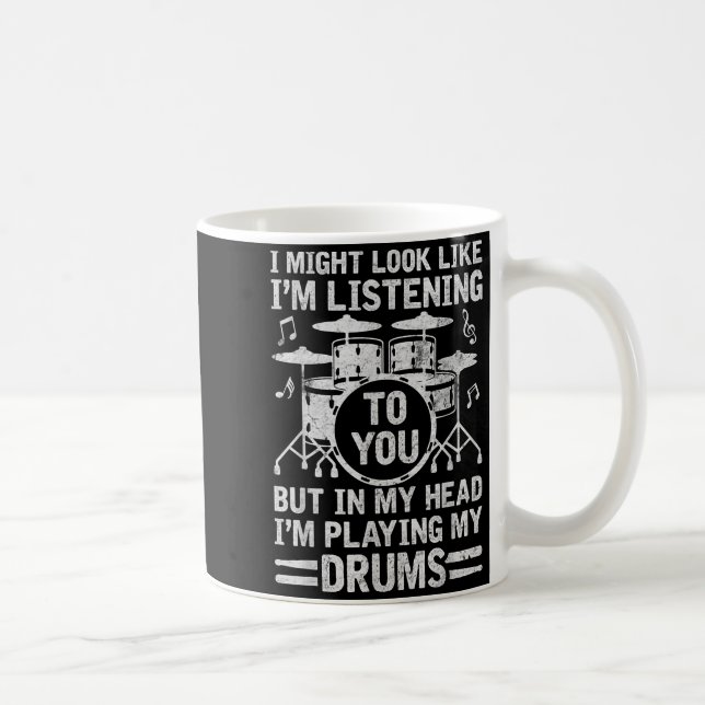 In My Head I'm Playing My Drums Funny Drummer Drum Kaffemugg (Höger)