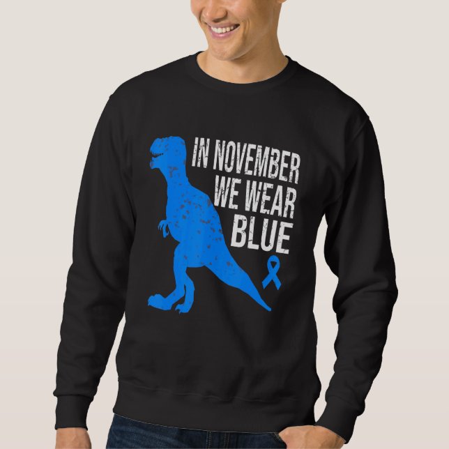 In November We Wear Blue Diabetes Trex Dino Kids T Lång Ärmad Tröja (Framsida)