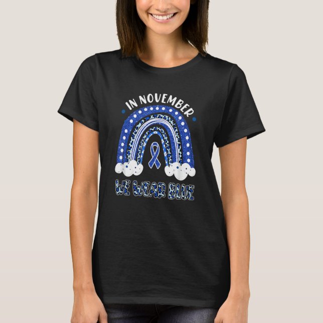 In November We Wear Blue Leopard Rainbow Diabetes  T Shirt (Framsida)