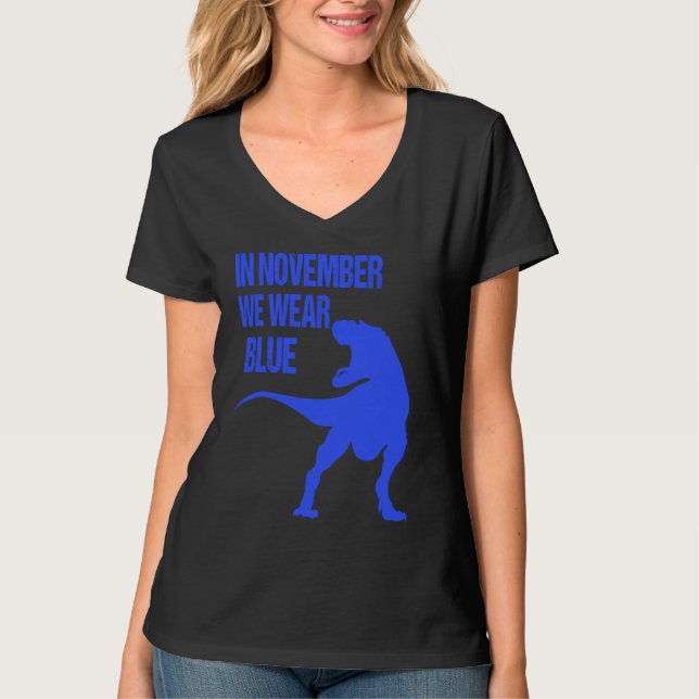 In November We Wear Blue Rex Dinosaur Diabetes Awa T Shirt (Framsida)