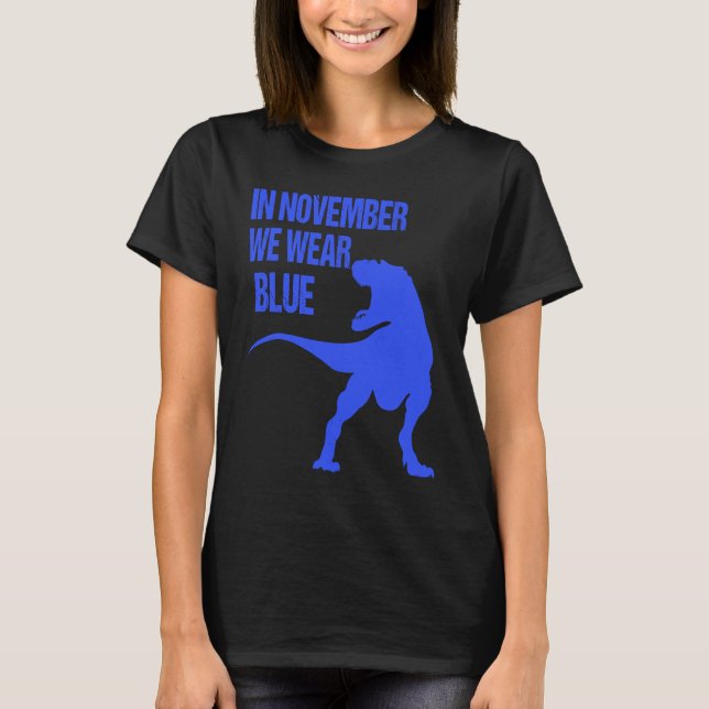 In November We Wear Blue Rex Dinosaur Diabetes Awa T Shirt (Framsida)