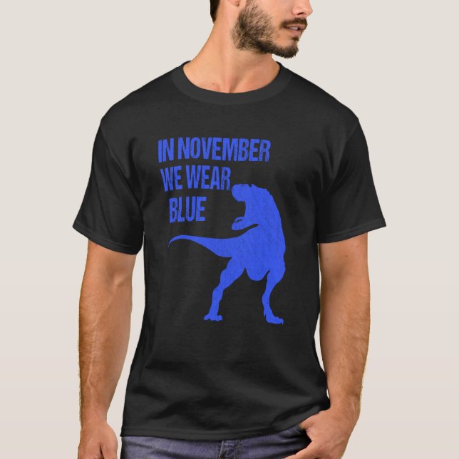 In November We Wear Blue Rex Dinosaur Diabetes Awa T Shirt (Framsida)