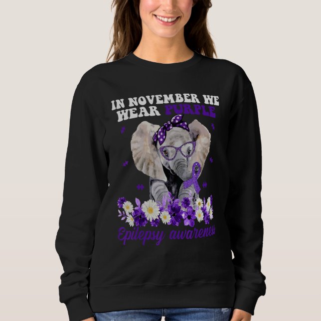 In November We Wear Purple Elephant Epilepsy Aware T Shirt (Framsida)