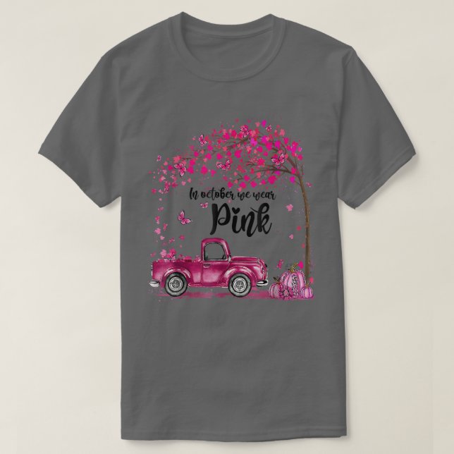 In Oct We Wear Pink Breast Cancer Awareness Pumpki T Shirt (Design framsida)
