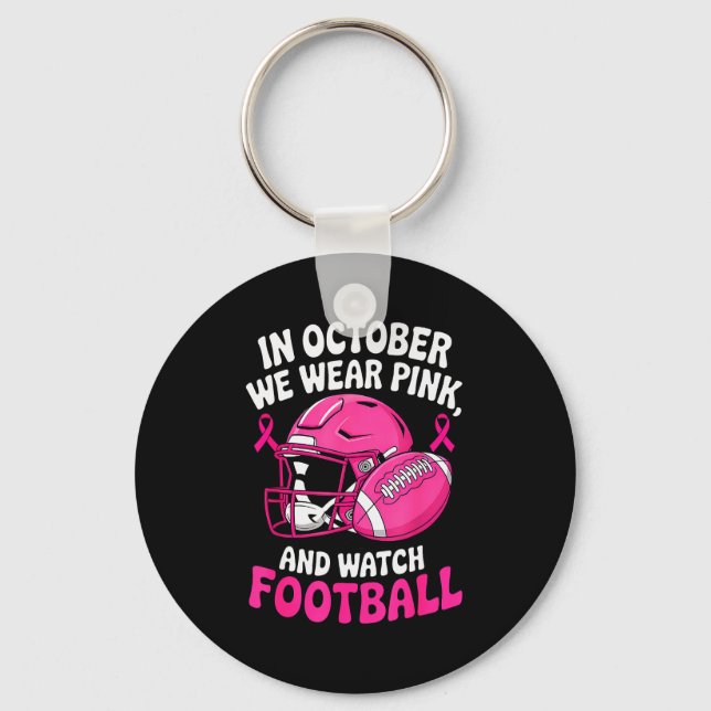 In October We Wear Nk Breast Football Cancer Aware Nyckelring (Framsida)