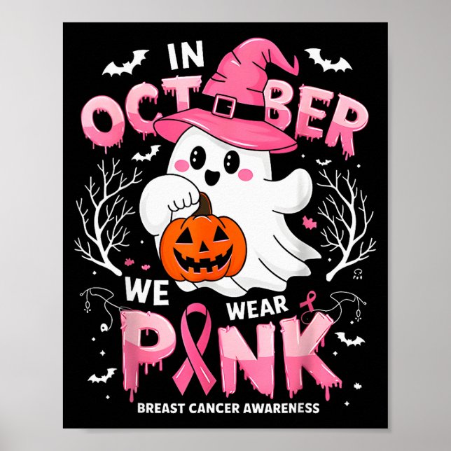 In October We Wear Nk Funny Halloween Ghost Breast Poster (Framsidan)