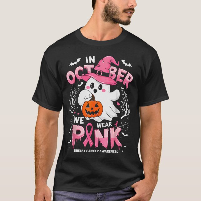 In October We Wear Nk Funny Halloween Ghost Breast T Shirt (Framsida)