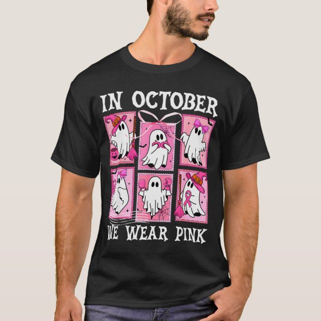 In October We Wear Nk Ghost Breast Cancer Hallowee T Shirt (Framsida)