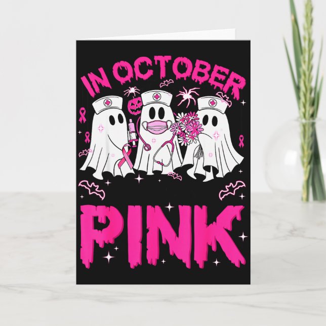 In October We Wear Nk Ghost Nurse Halloween Breast Kort (Framsida)