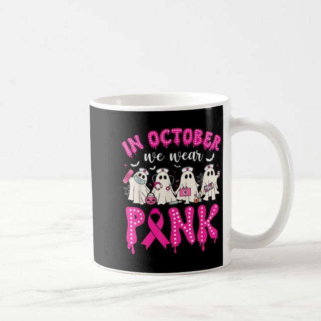 In October We Wear Nk Ribbon Ghost Nurse Halloween Kaffemugg (Höger)