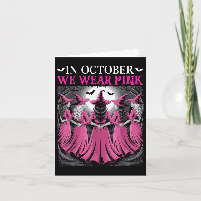 In October We Wear Nk Witch Halloween Breast Cance Kort (Framsida)