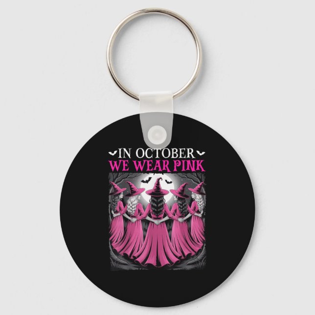 In October We Wear Nk Witch Halloween Breast Cance Nyckelring (Framsida)
