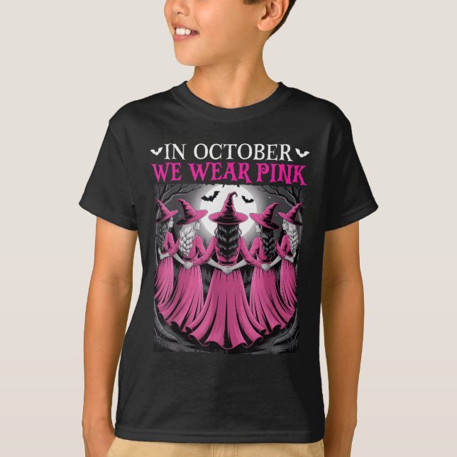 In October We Wear Nk Witch Halloween Breast Cance T Shirt (Framsida)