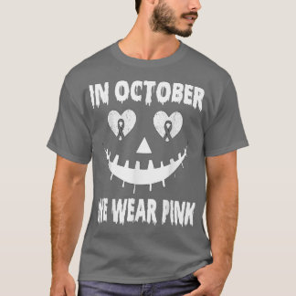 In October We Wear Pink Breast Cancer Jackolantern T Shirt