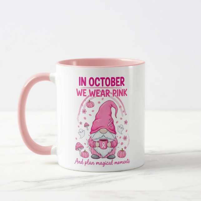 In October We Wear Pink – Emotional Support Gnome  Mugg (Vänster)