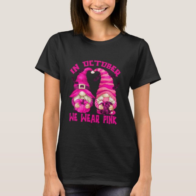 In October We Wear Pink For Awareness Halloween T Shirt (Framsida)