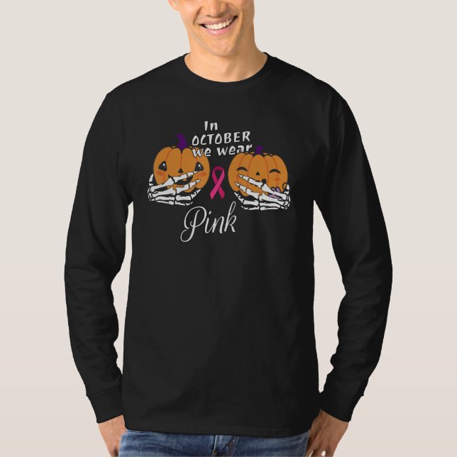 In October we Wear Pink Ribbon Halloween Pumpkins  T Shirt (Framsida)