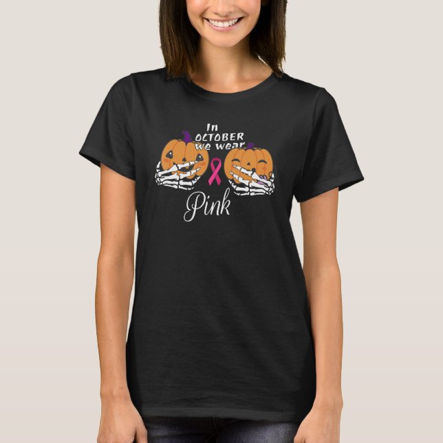In October we Wear Pink Ribbon Halloween Pumpkins  T Shirt (Framsida)
