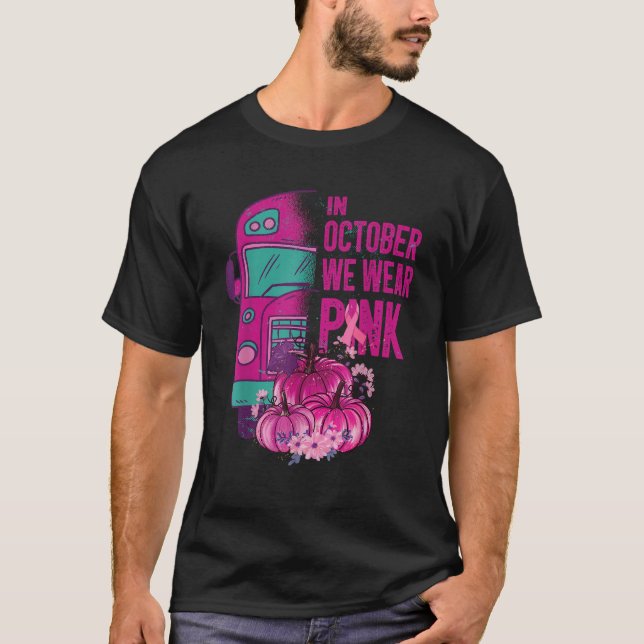 In October we wear pink school bus breast cancer a T Shirt (Framsida)