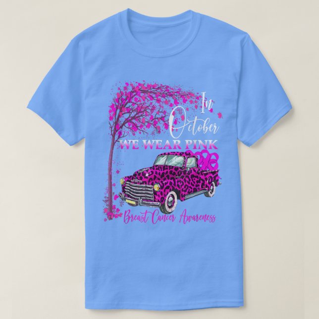 In October We Wear Pink Tree Breast Cancer Leopard T Shirt (Design framsida)