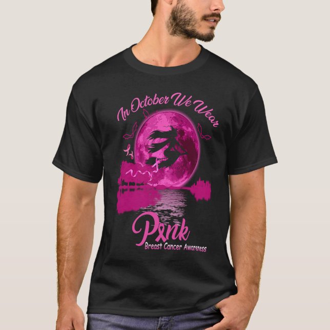 In October We Wear Pink Witch Halloween T Shirt (Framsida)