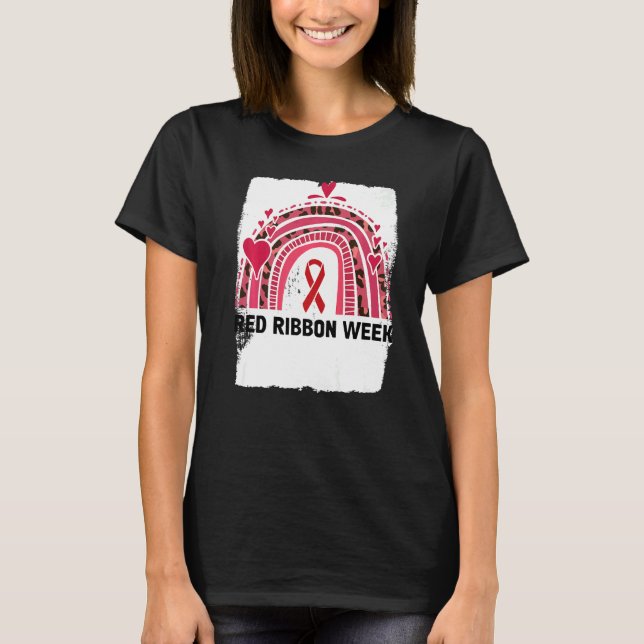 In October We Wear Red Ribbon Week Awareness   T Shirt (Framsida)