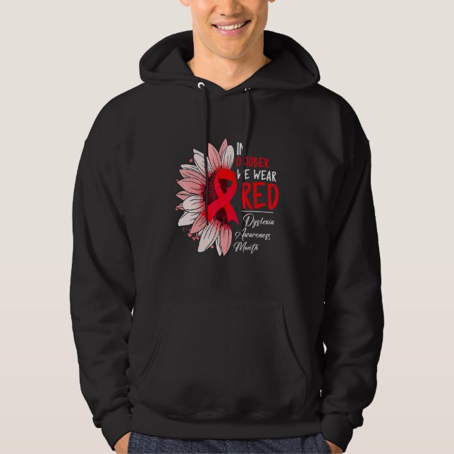 In October We Wear Red Sunflower Dyslexia Awarenes Hoodie (Framsida)
