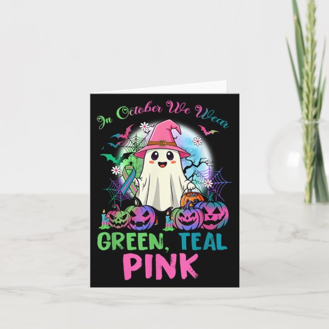 In October We Wear Teal Nk Halloween Metastatic Br Kort (Framsida)