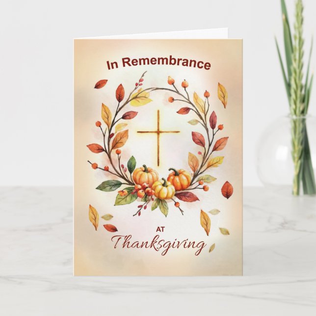 In Remembrance Religious Thanksgiving Wreath Cross Kort (Framsida)