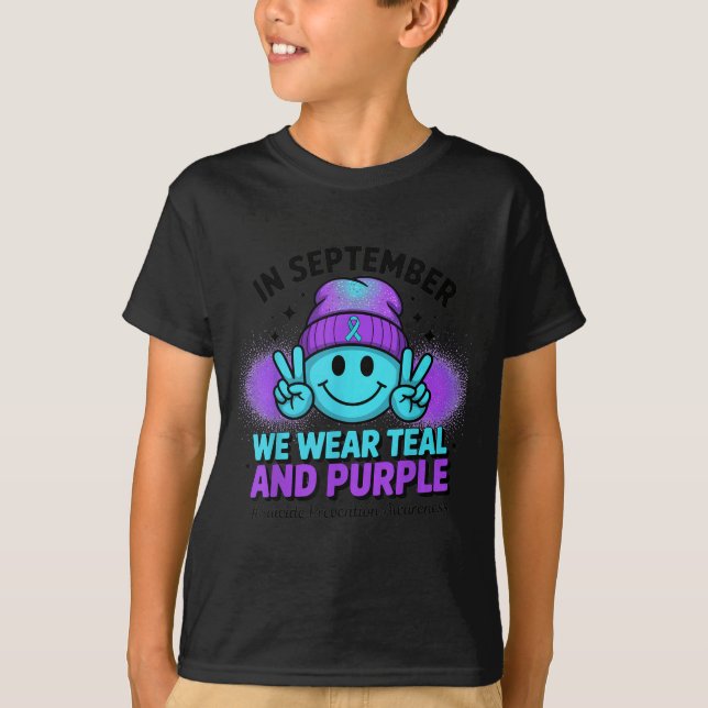 In September We Wear Teal And Purple Suicide Preve T Shirt (Framsida)