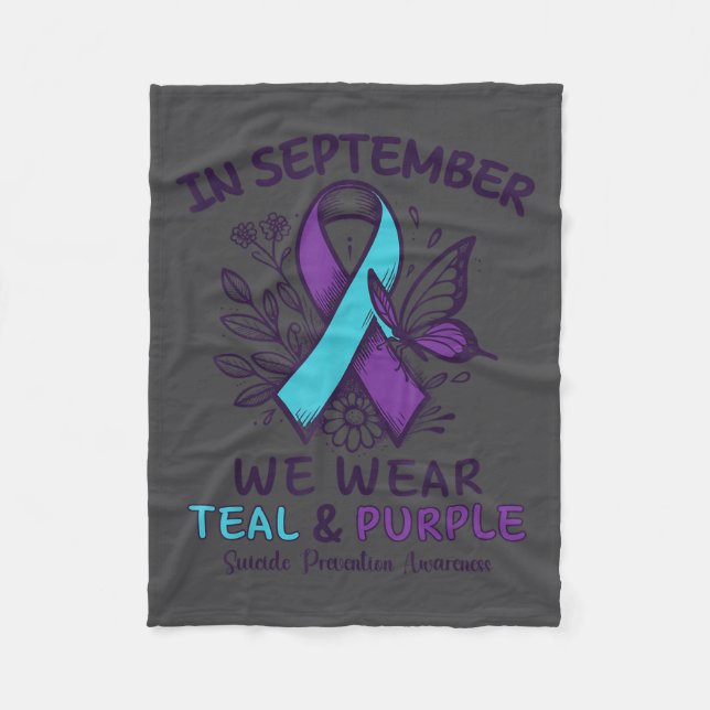 In September We Wear Teal Purple Ribbon Suicide Pr Fleecefilt (Framsidan)