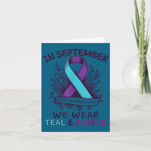In September We Wear Teal Purple Ribbon Suicide Pr Kort (Framsida)